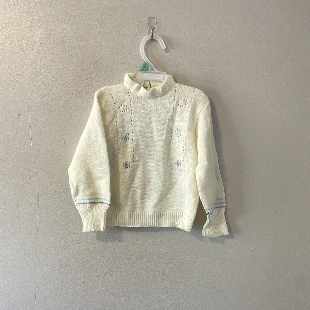 Vintage Made In Italy Maglificio Knit Sweater Flowers Girls Toddler
